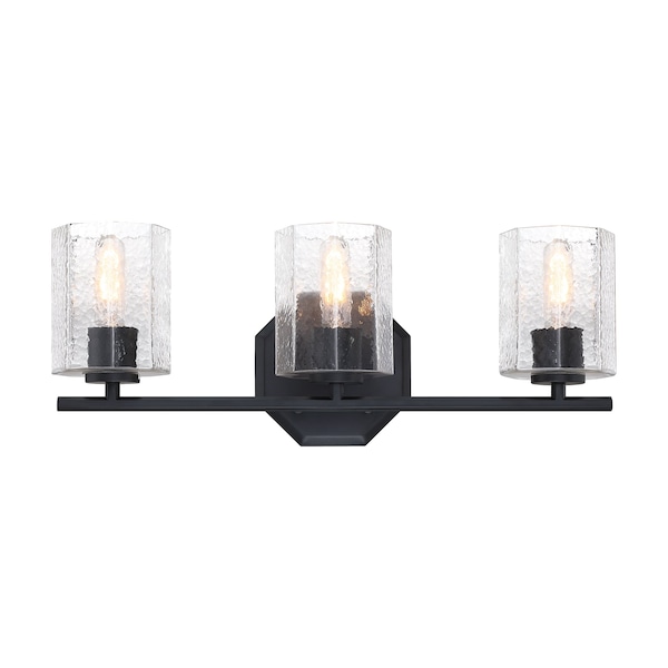 Designers Fountain Haven 24 in. 3-Light Matte Black Vanity Light with Clear Rippled Glass Shades for Bathrooms D309M-3B-MB - main